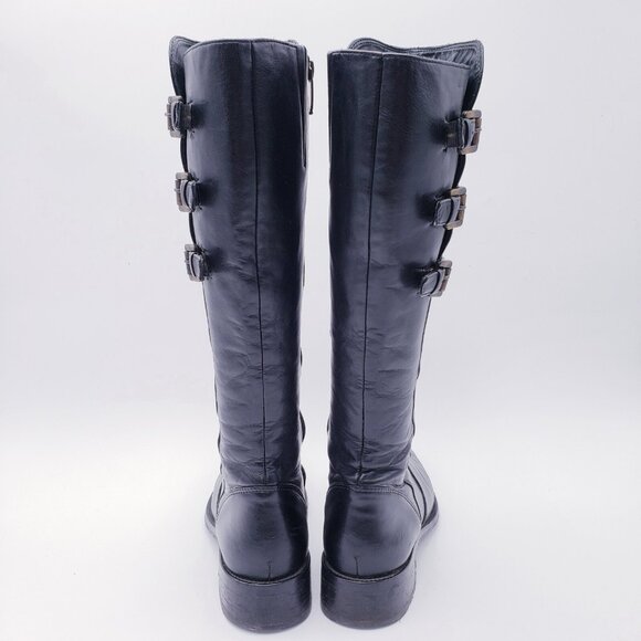 PAUL GREEN Tall Boots Knee-High Riding Black Leather Buckled Size 7 Block Heel - Picture 4 of 10
